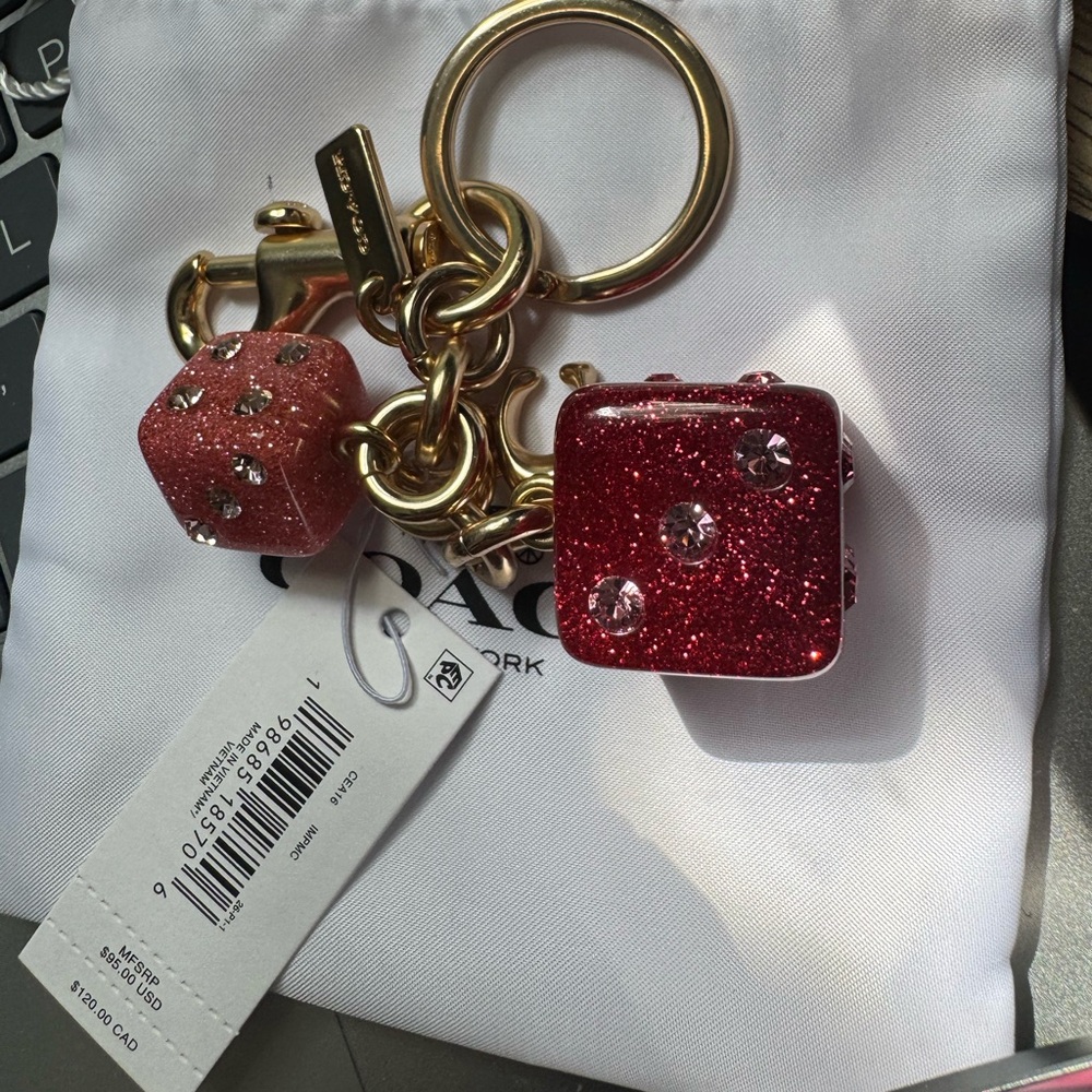 Coach Glitter Dice Keychain - Pink NWT